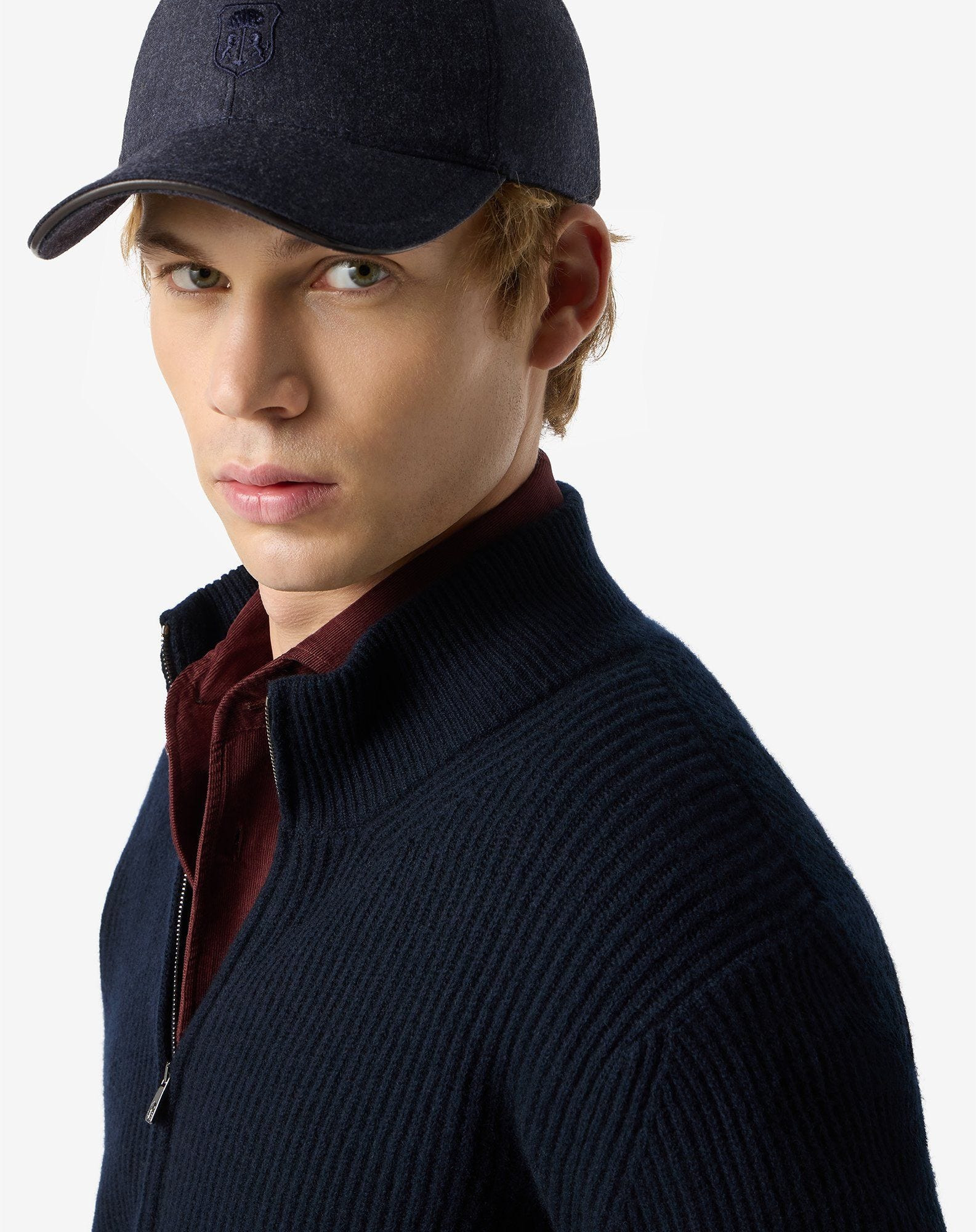 Blue full zip cashmere blend jumper - 4