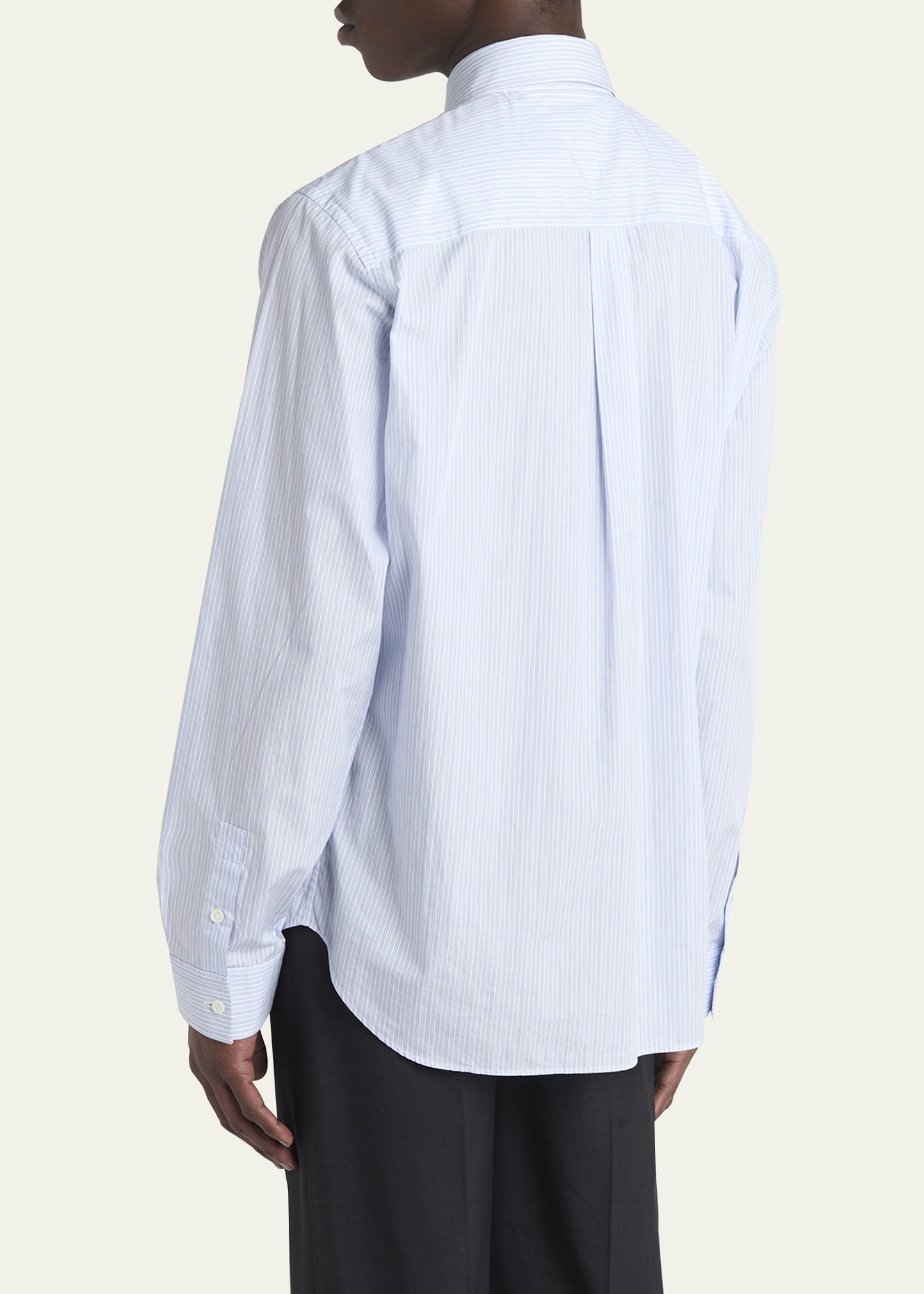 Men's Fine Stripe Poplin Shirt with Embroidered Mushroom Patch - 3