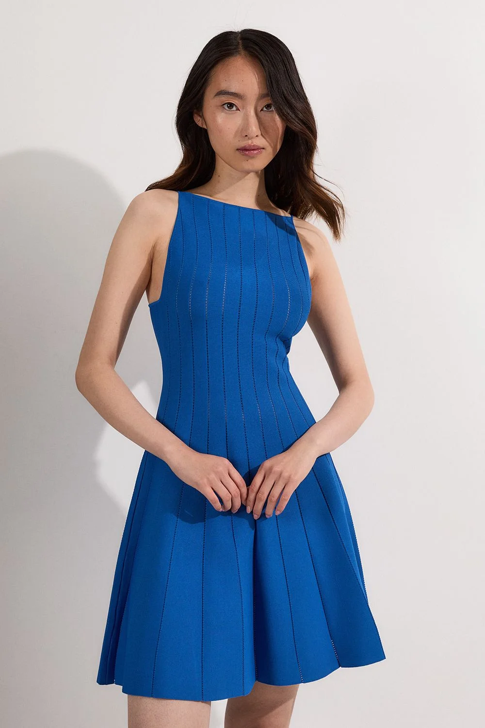 Viscose Blend Sheer Detail Knit Flippy Mini Dress - 1