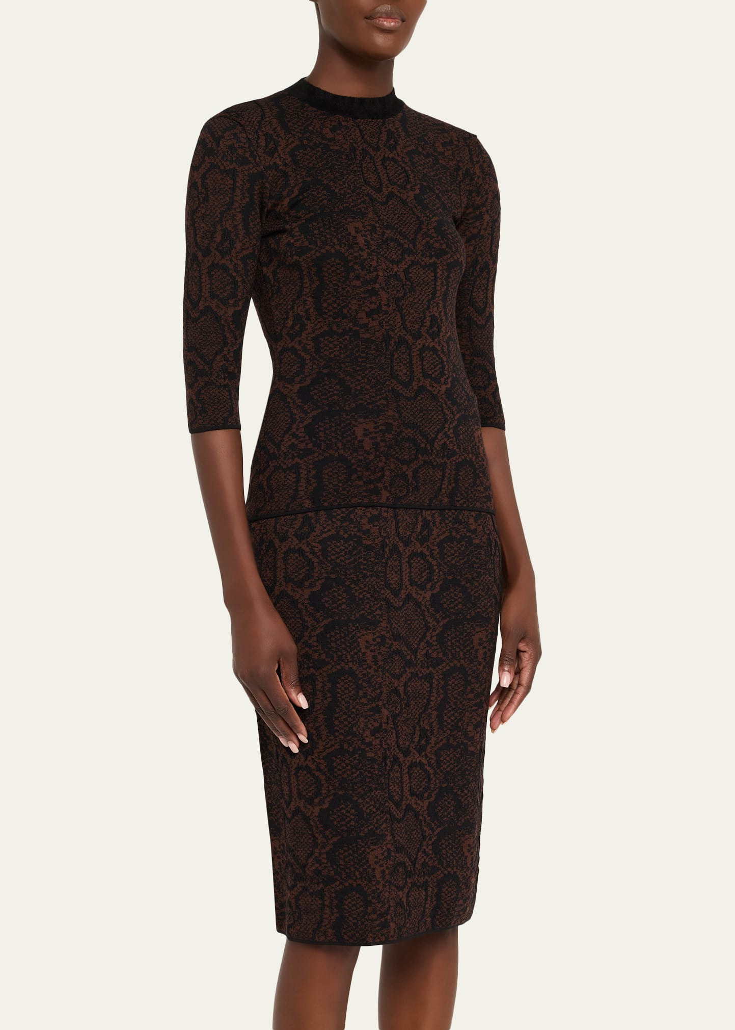 Textured Snake Jacquard Elbow-Sleeve Top - 4