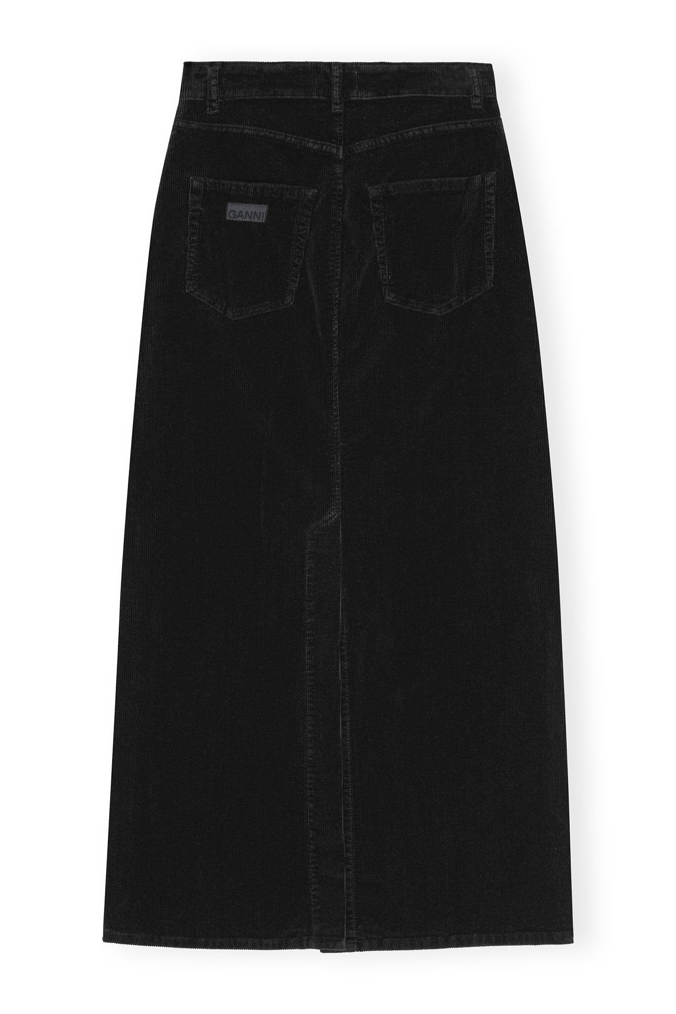 BLACK WASHED CORDUROY LONG SKIRT - 2