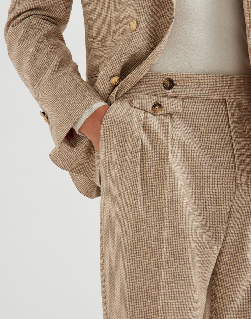 Cashmere and silk houndstooth tailor fit trousers with double pleats and waist tabs 3