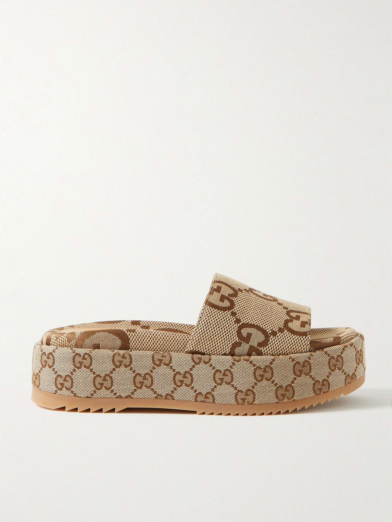 Angelina logo-jacquard coated-canvas platform slides Beige - 1