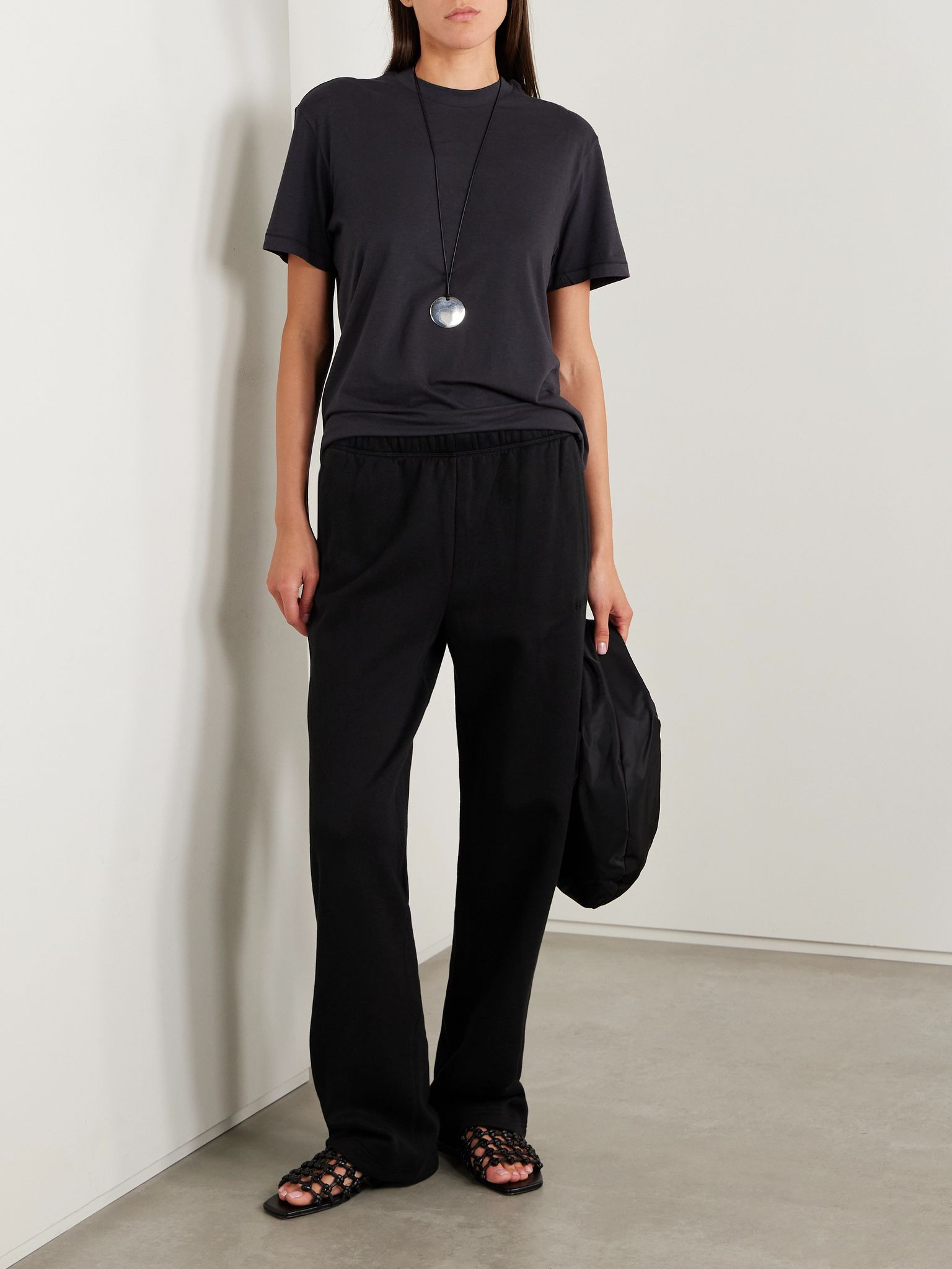 Classic Cotton-Blend Jersey Straight-Leg Pants - Onyx Black - 3