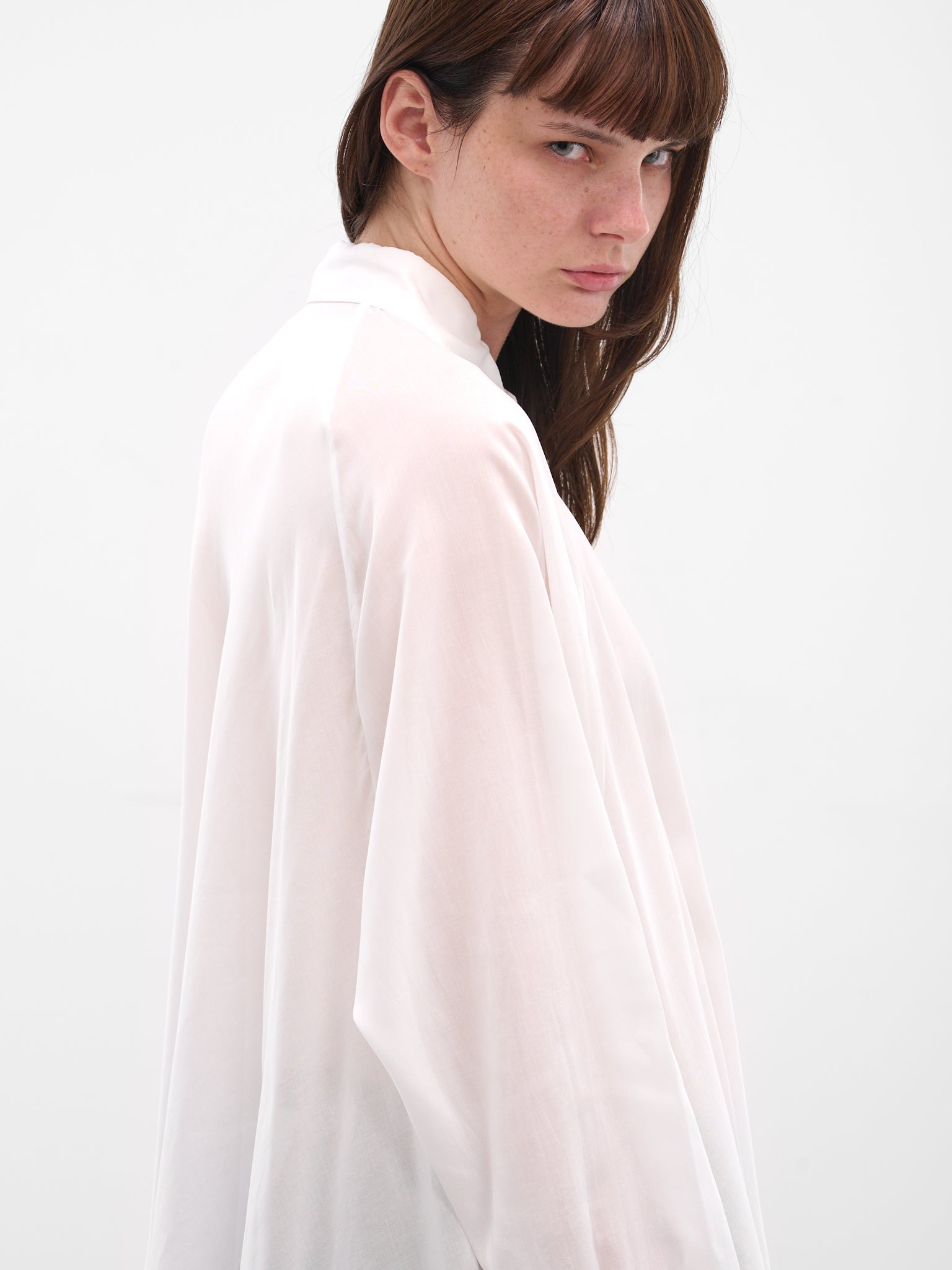 White Raglan Draped Asymmetric Shirt - 5