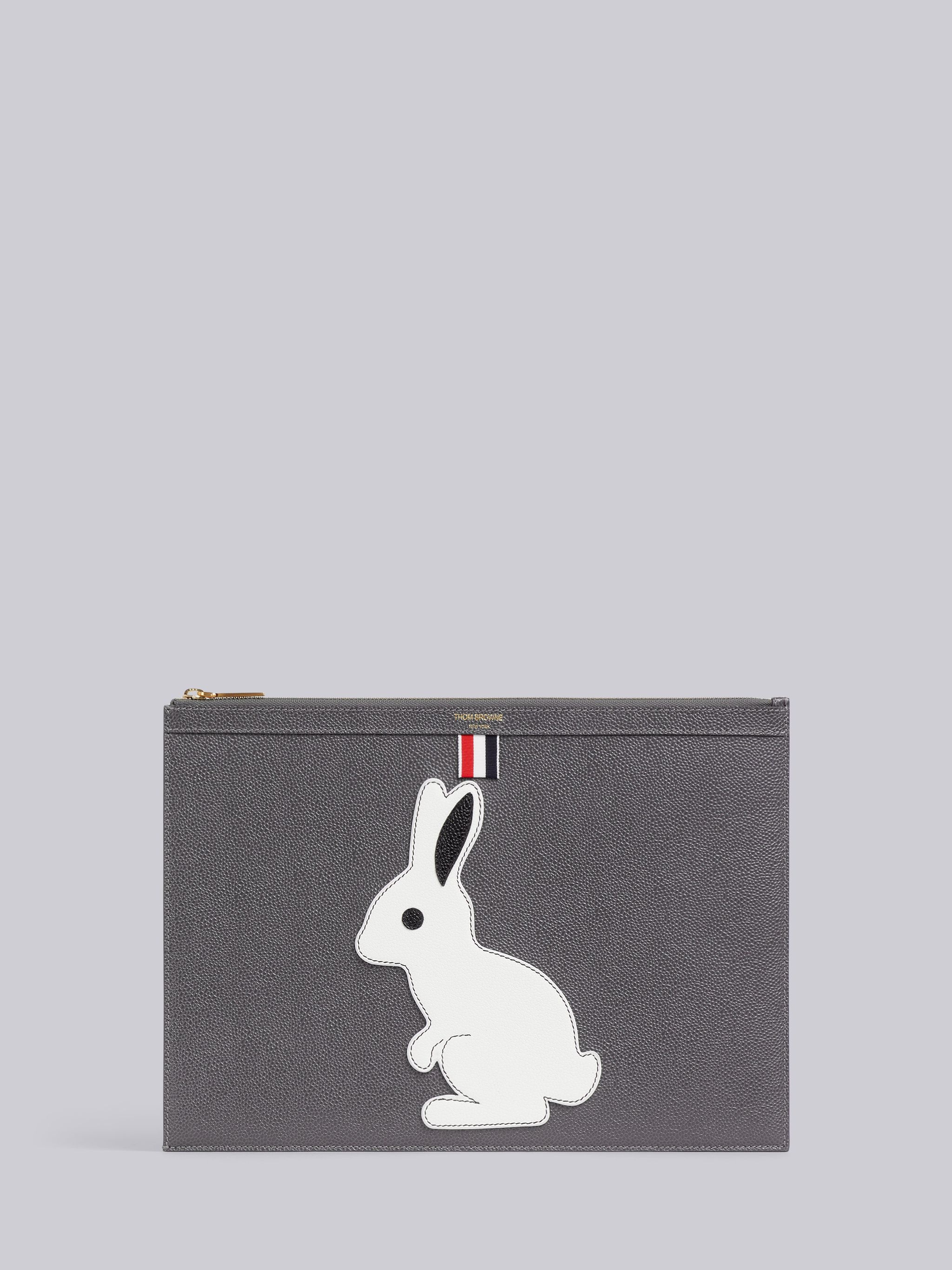 Medium Grey Pebbled Calfskin Rabbit Icon Applique Medium Gusset Folio - 1