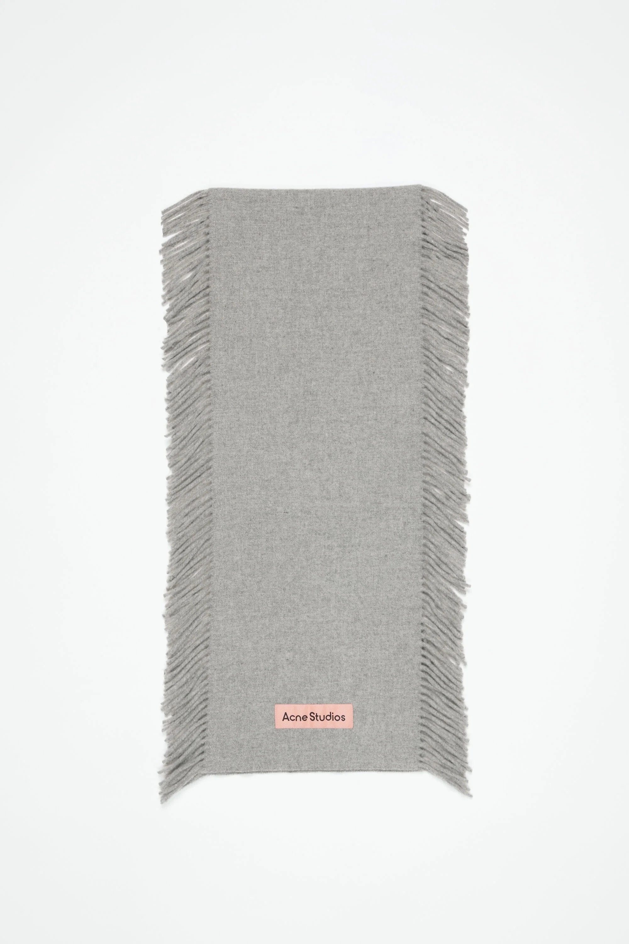 Fringe wool scarf - Light Grey Melange - 1