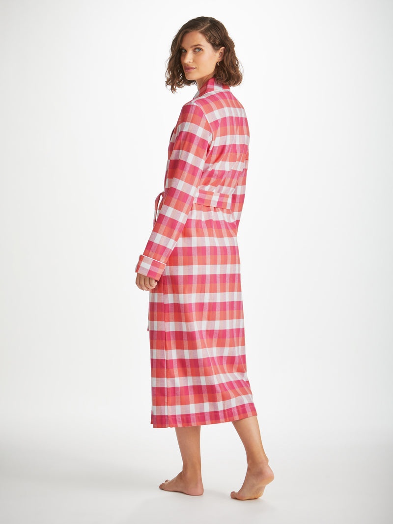 Women's Long Dressing Gown Kelburn 39 Brushed Cotton Pink - 4