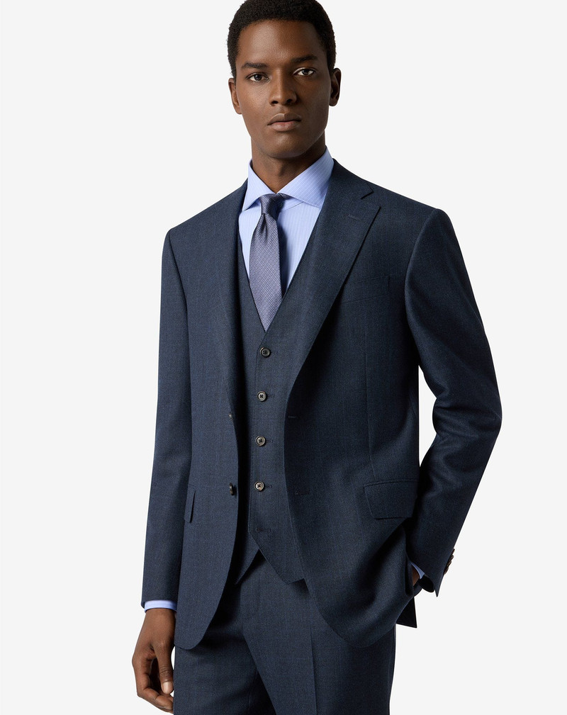 Blue wool flannel and cashmere suit with glen plaid pattern 4