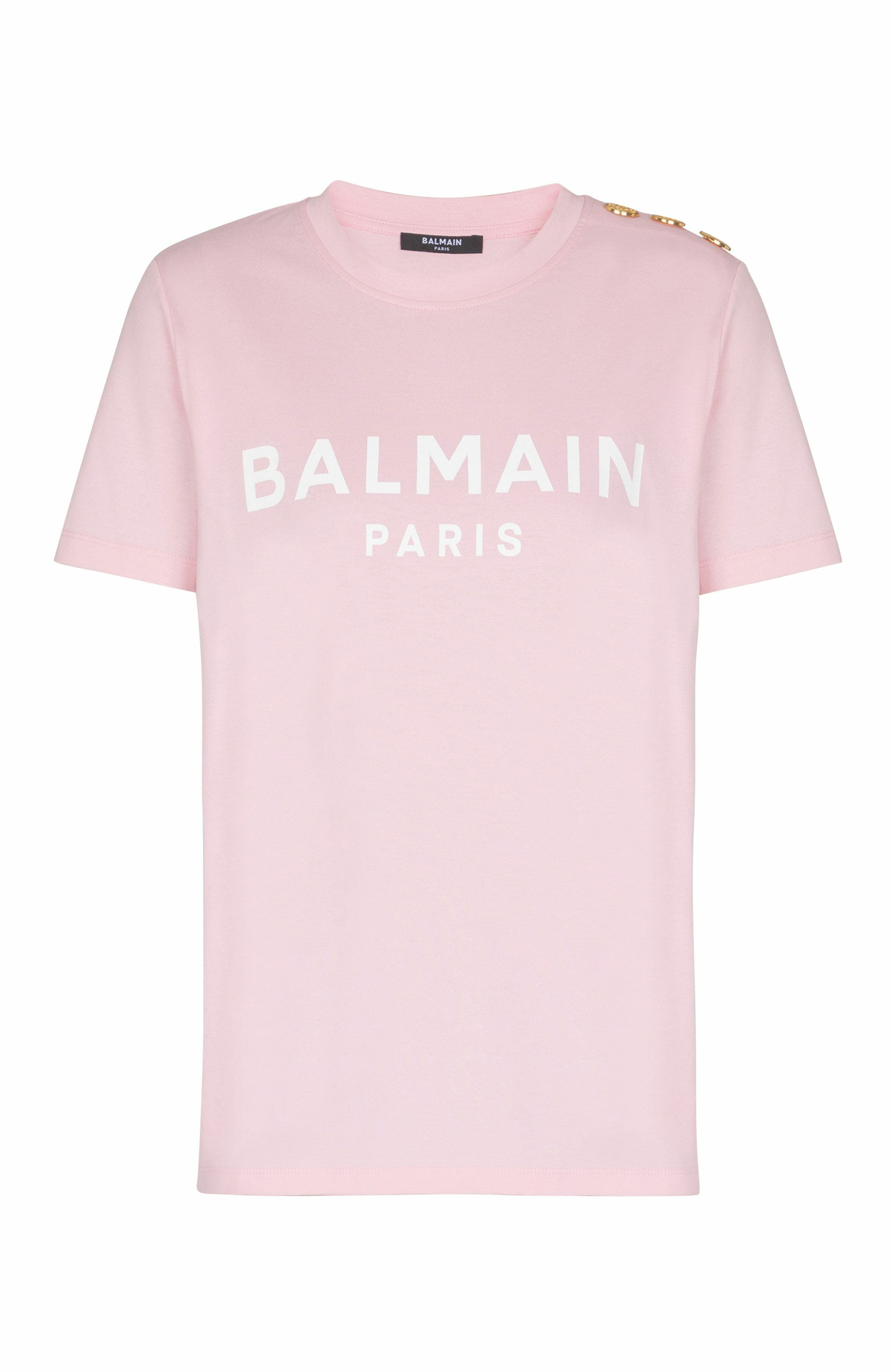 T-shirt with Balmain Paris print with buttons in Pink at Nordstrom - 5