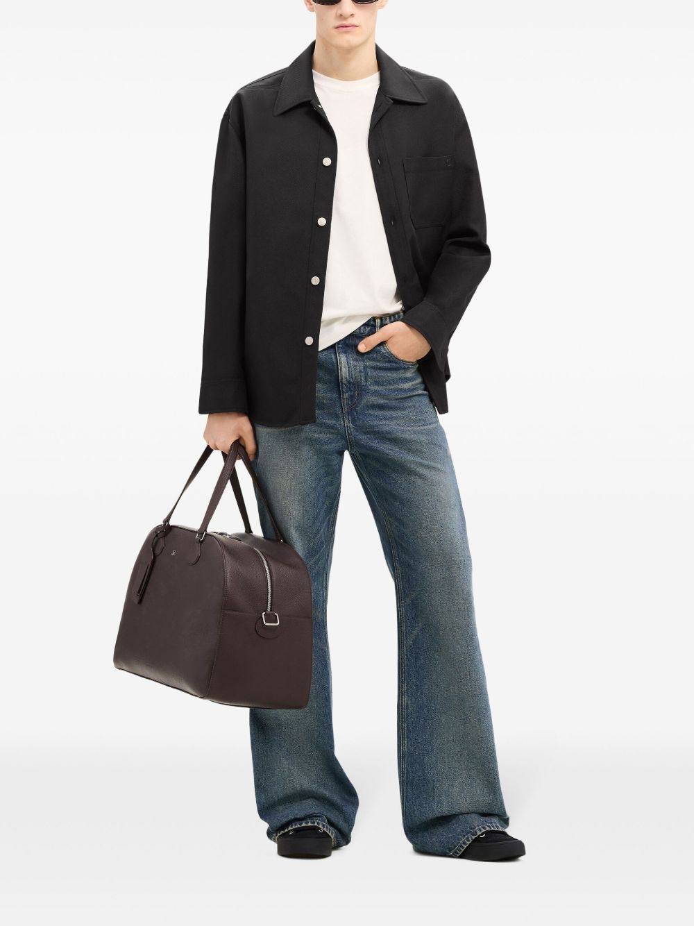 logo-appliqué twill oversized shirt - 2