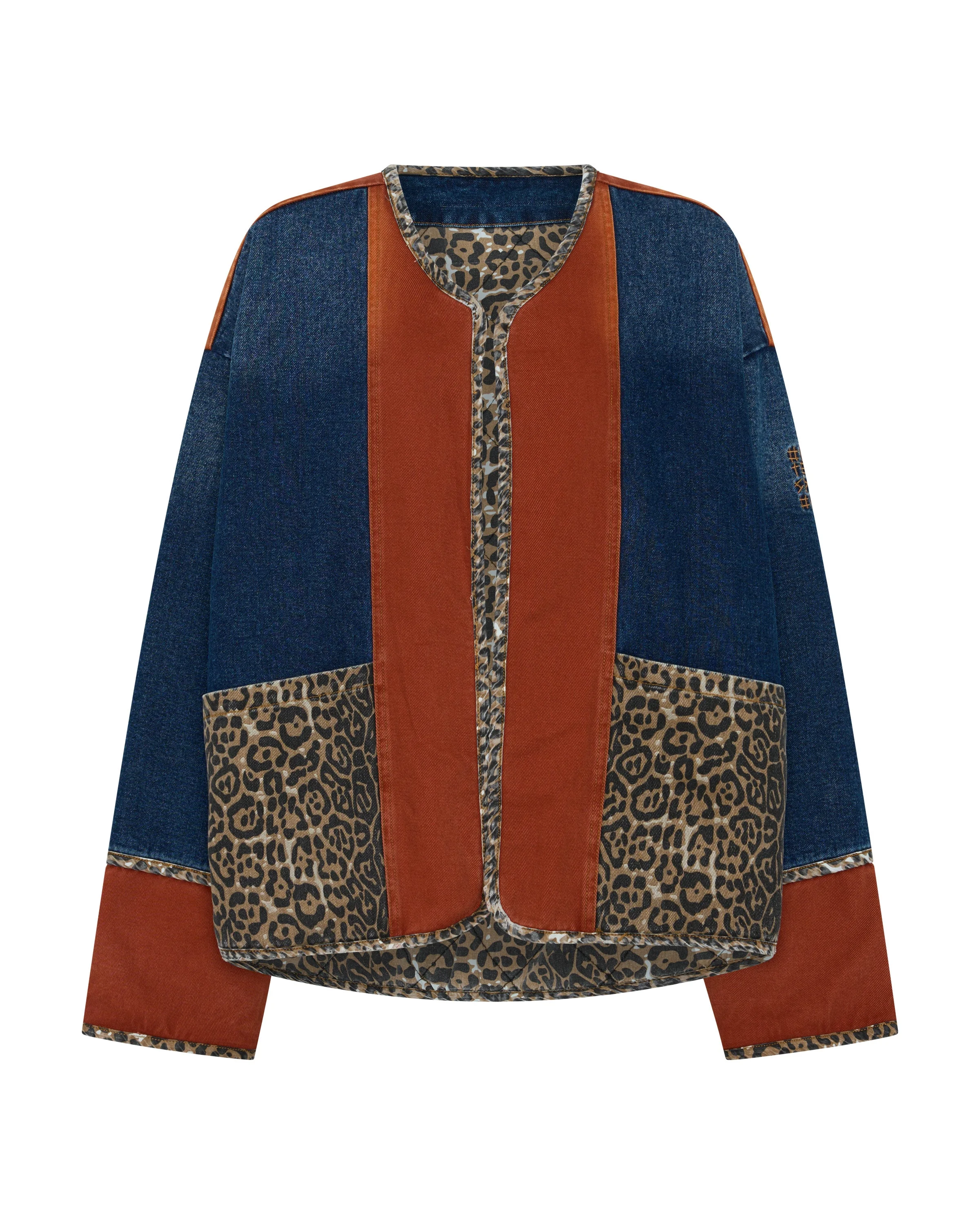 Bang Bang Reversible Colour Blocked Denim Wadded Jacket - Animal Blue Rust - 1