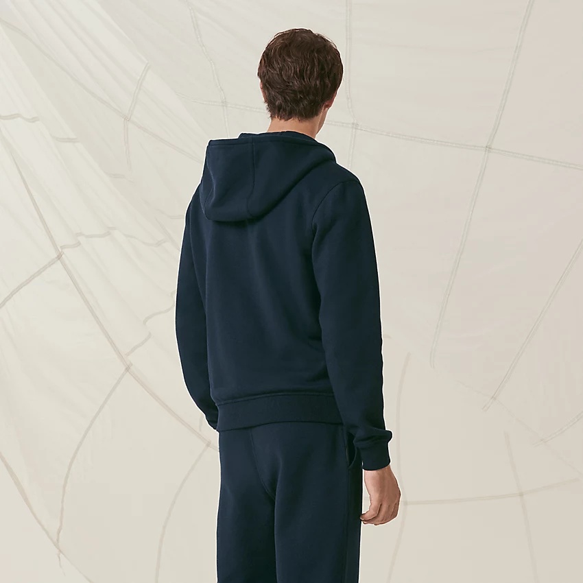 Jogging zipped hooded sweater with leather detail - 2