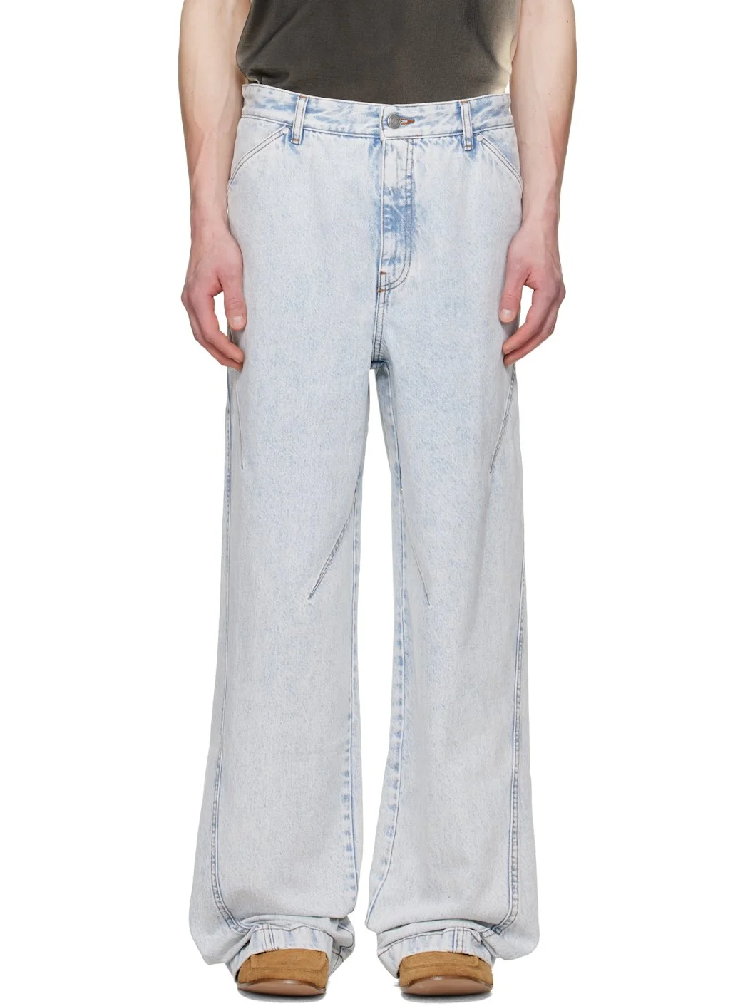 Blue Straight-Leg Light-Wash Pleats Jeans - 1