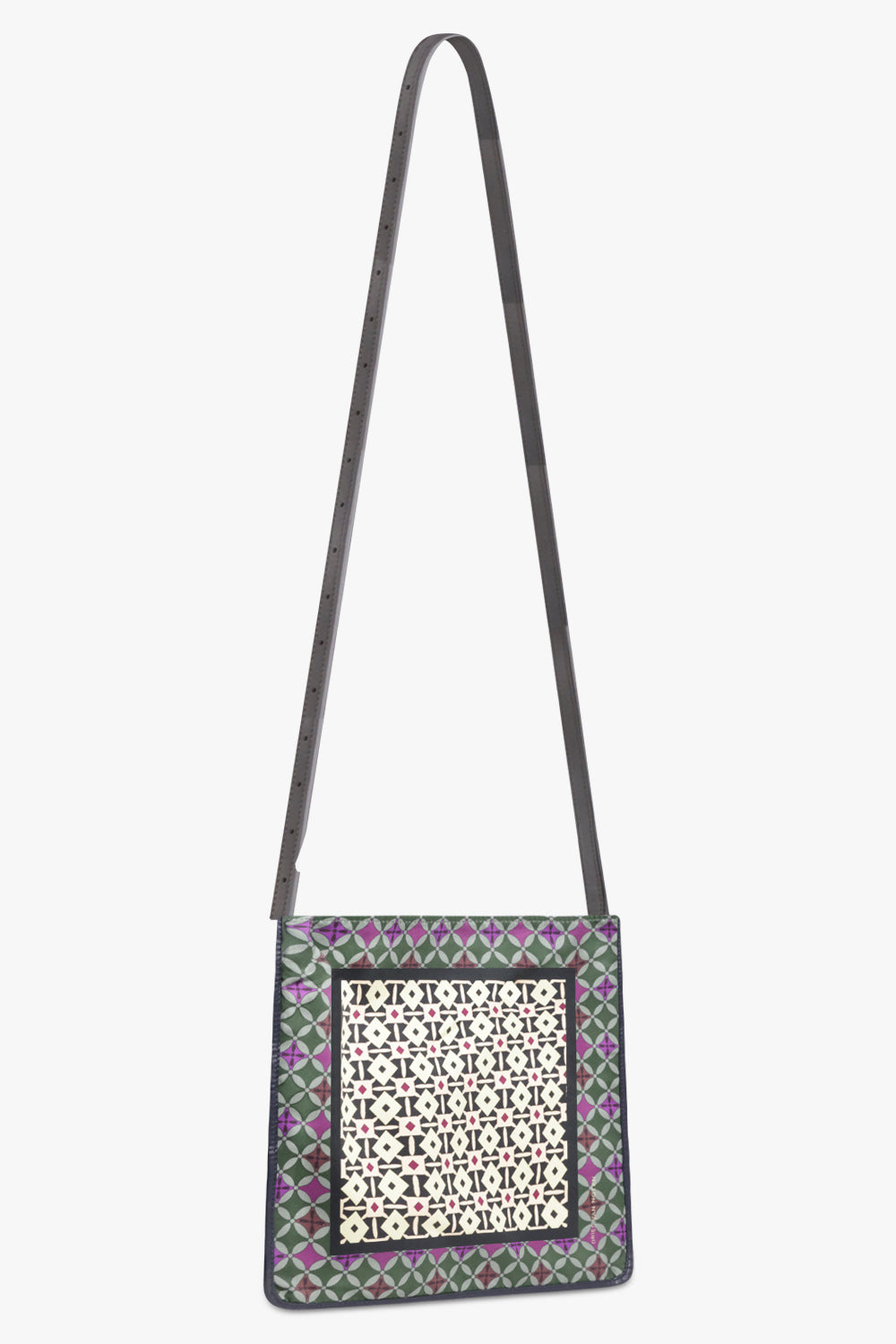 GEOMETRIC PRINT SMALL HOBO BAG WITH BELT STRAP | YELLOW/BLUE/GREEN - 3
