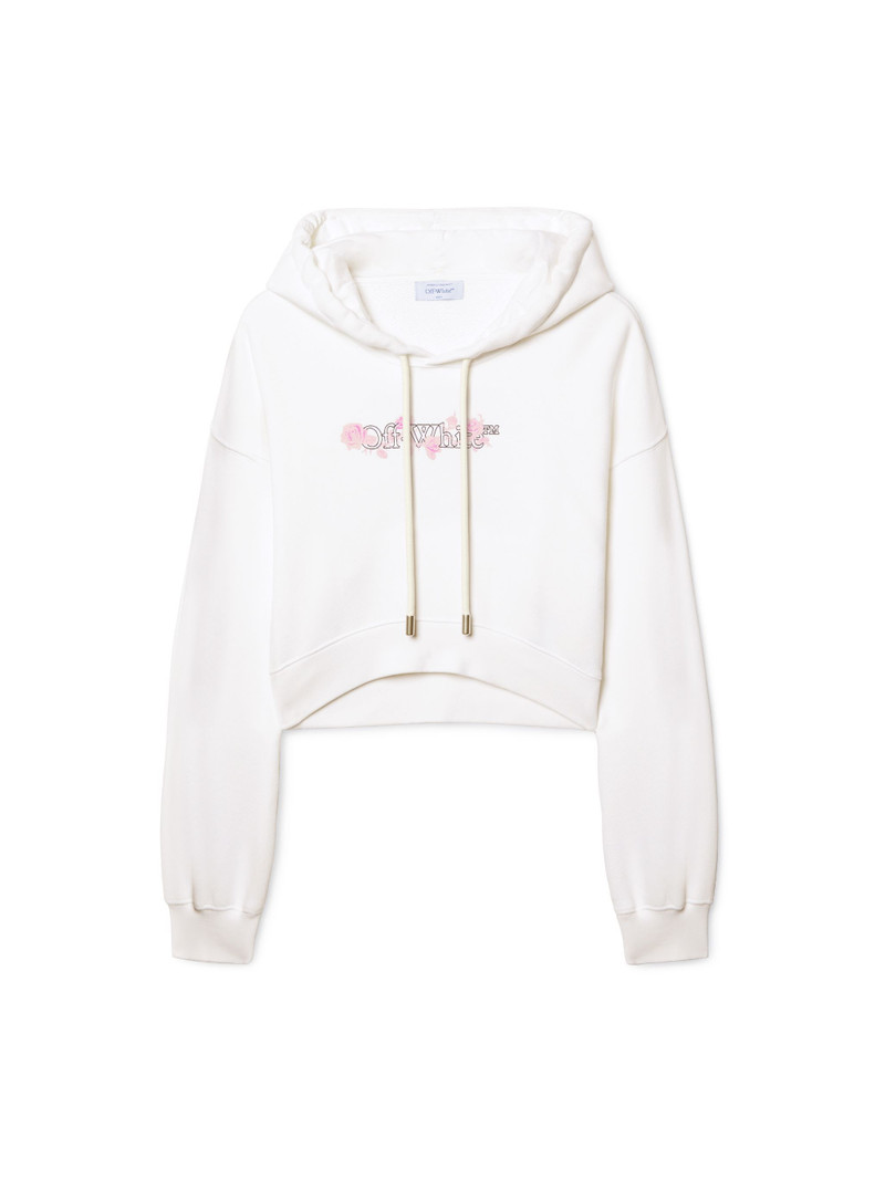 White Bookish Rose Cropped Hoodie 1
