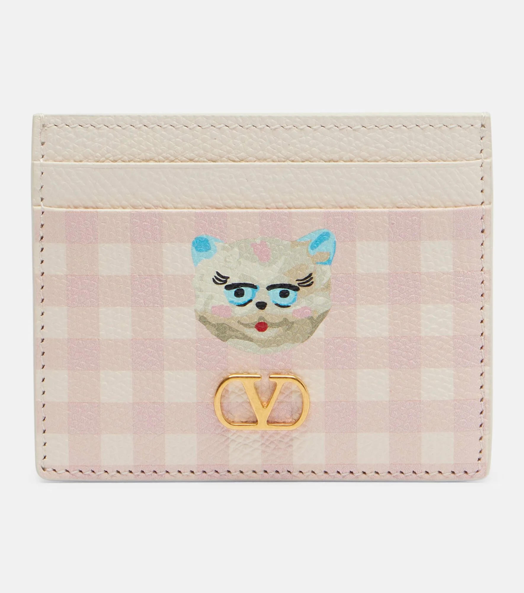 VLogo checked leather card holder - 1