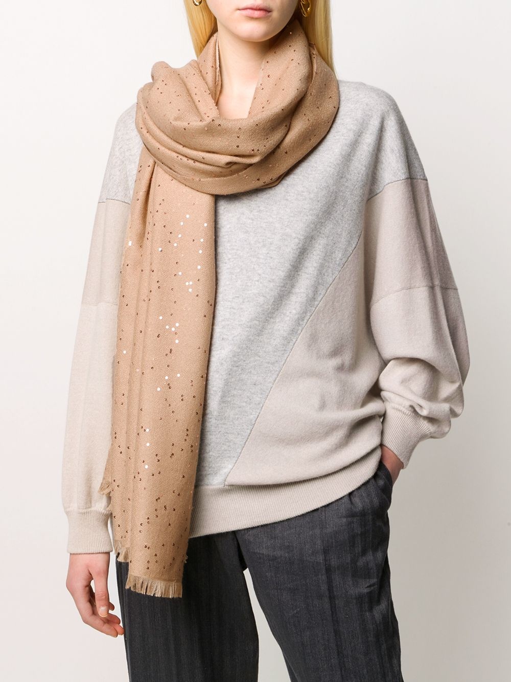 sequin-embellished knitted scarf - 2