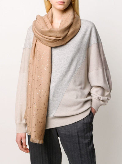 Brunello Cucinelli sequin-embellished knitted scarf outlook