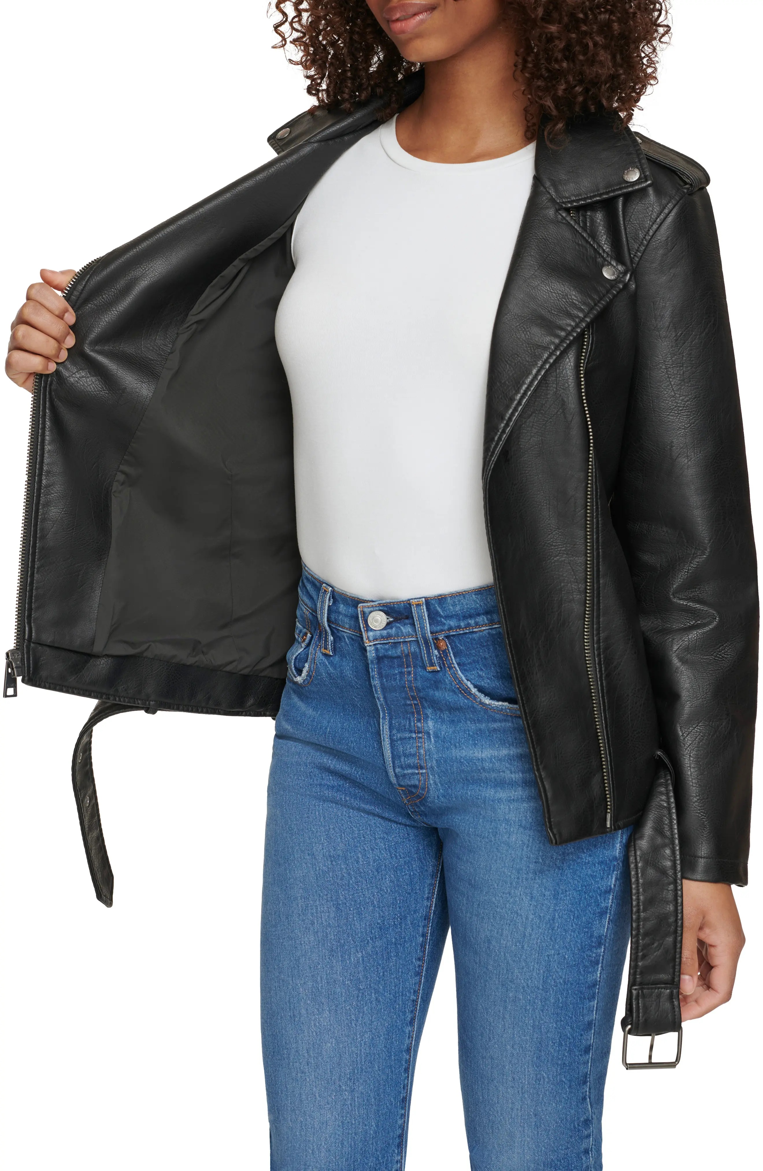 Longline Belted Faux Leather Moto Jacket - 3