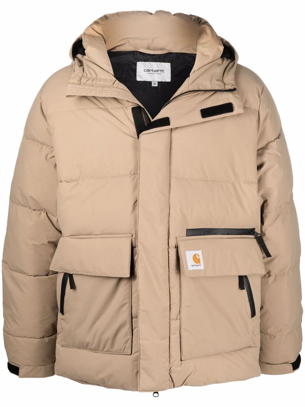 logo patch padded coat - 1