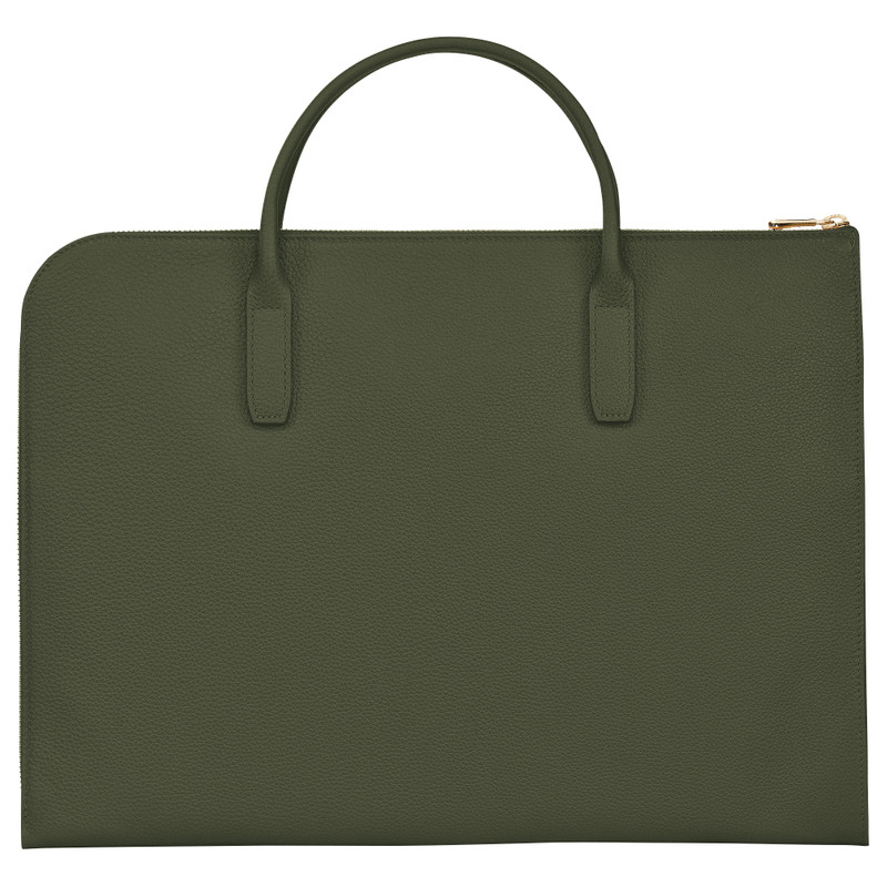 Le Foulonné S Briefcase Khaki - Leather 3