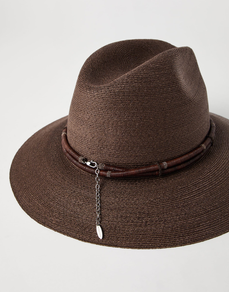 Brunello Cucinelli Techno hemp and cotton fedora with leather and monili band outlook