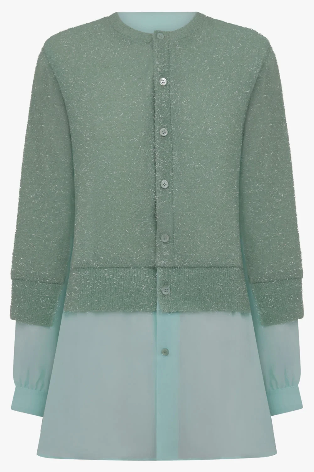 SHINY KNIT X SHEER CARDIGAN | MINT - 1