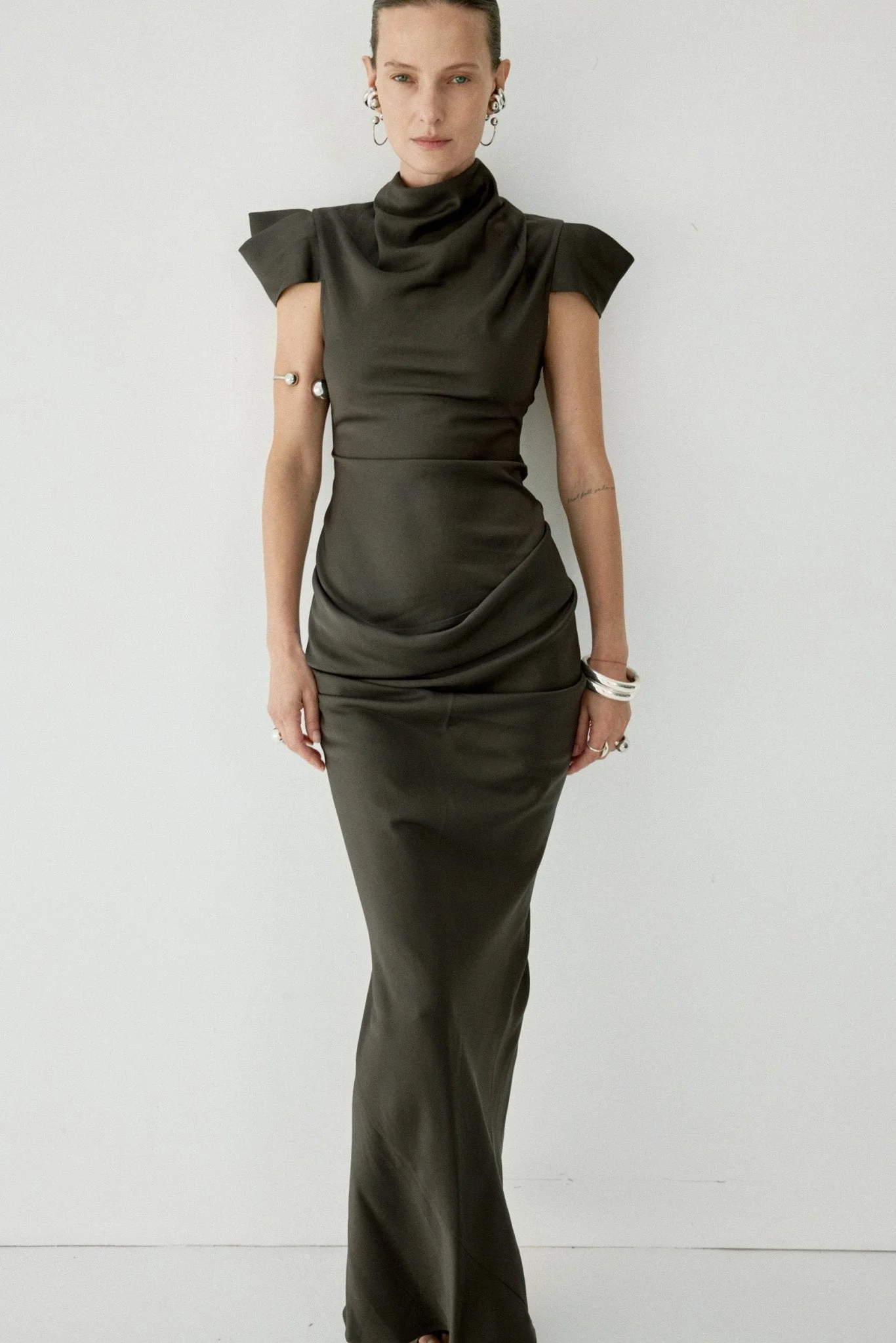 COSIMA MAXI DRESS IN CHOCOLATE BROWN SATIN - 1