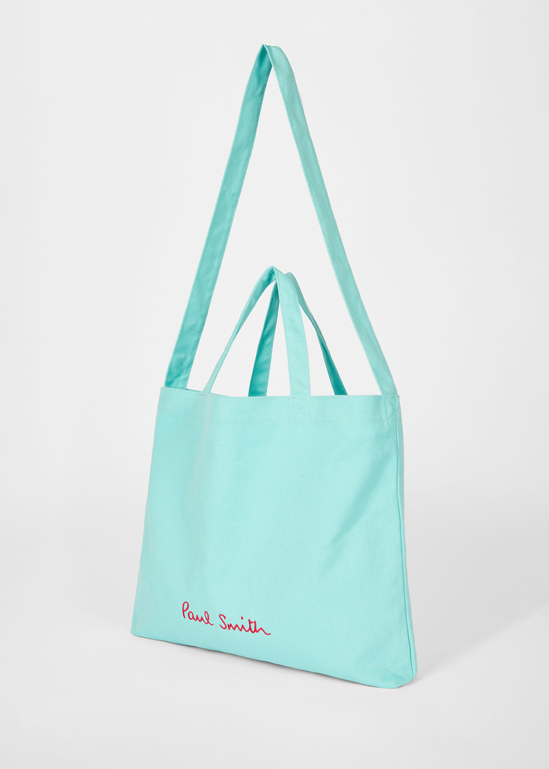 Paul Smith Sky Blue Cotton-Canvas Quote Tote Bag outlook