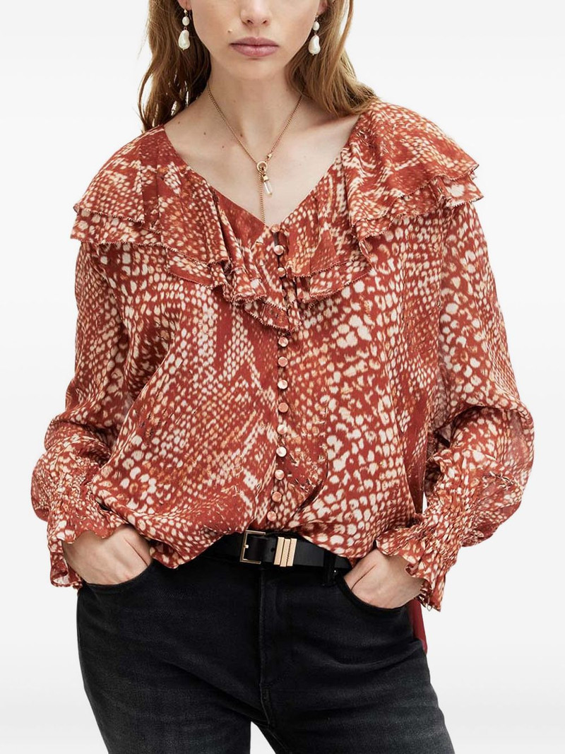 Phoebe ruffle-detail snake-print top 1