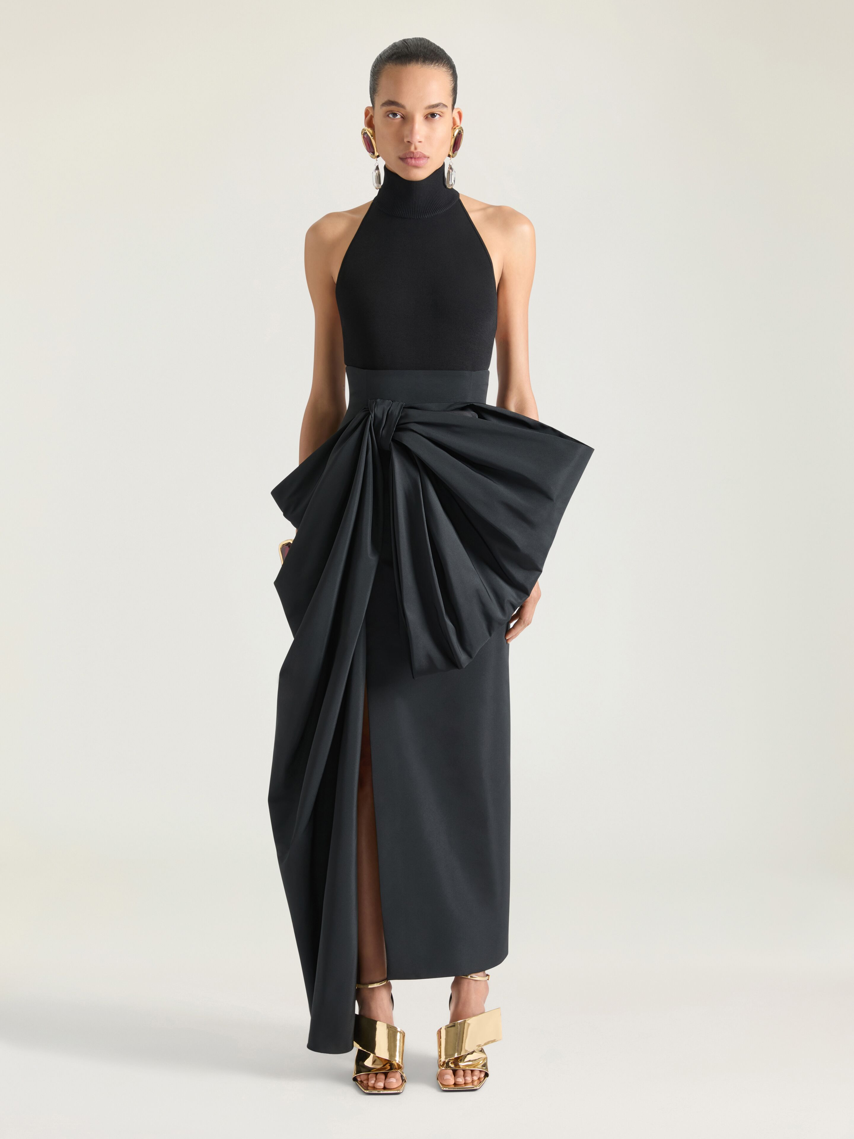 MIDI SKIRT IN POLYFAILLE WITH BOW DETAIL - 2