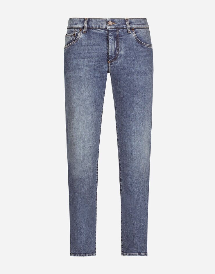 Mid blue wash slim-fit stretch jeans - 3