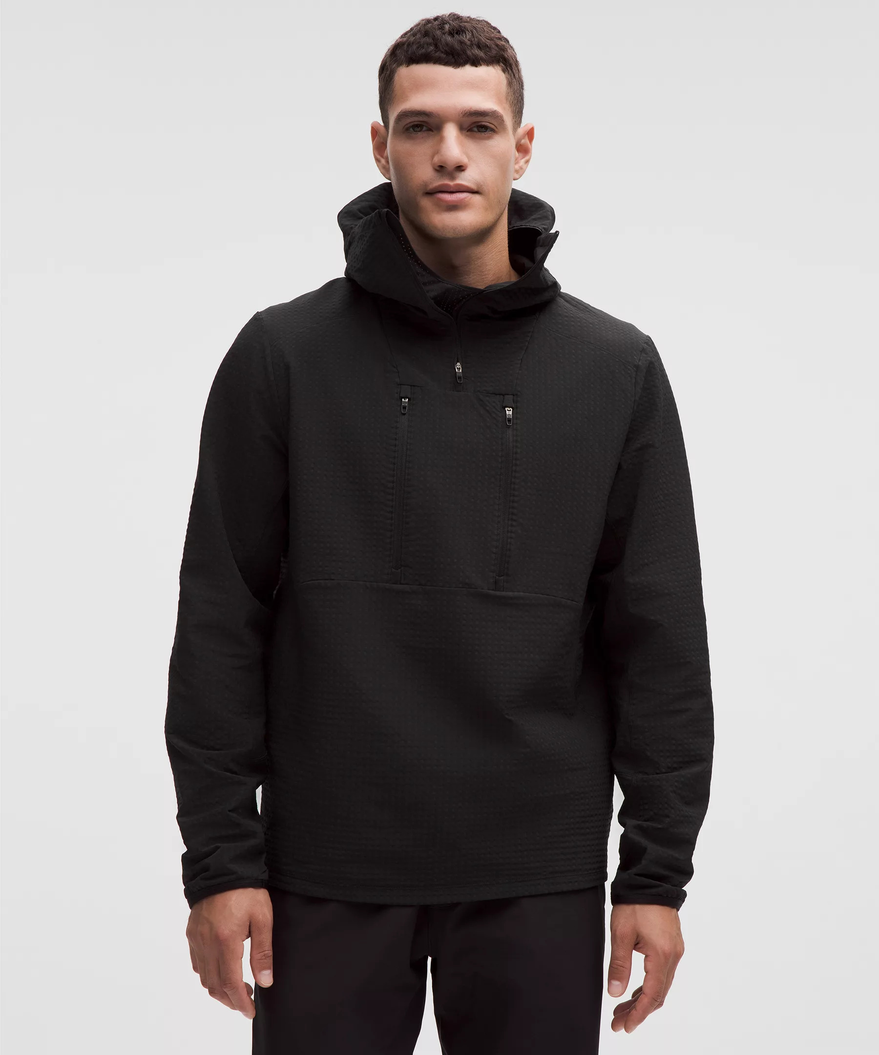 Grid Fleece High-Neck Pullover Hoodie - 1