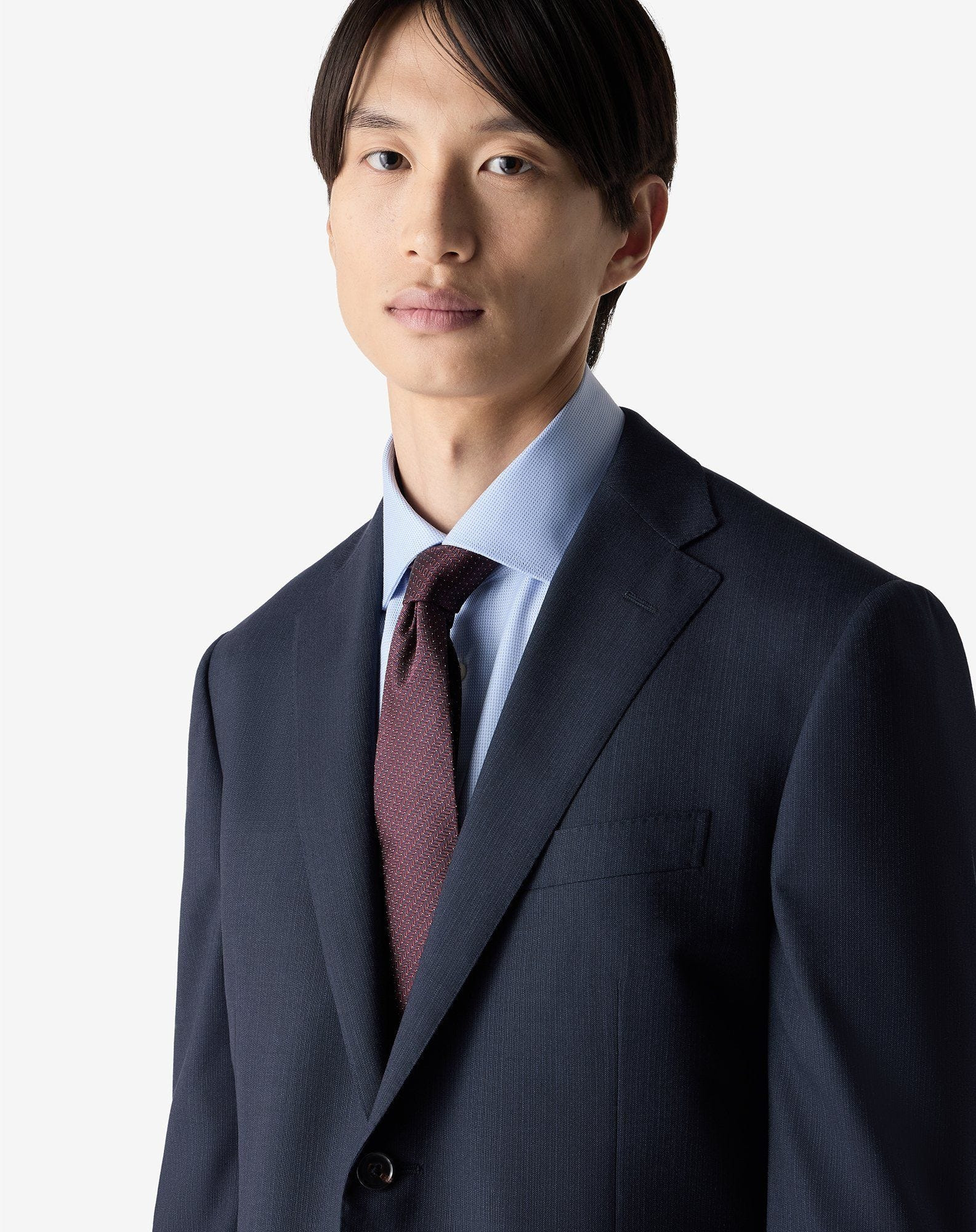 Navy blue micropatterned wool suit - 5