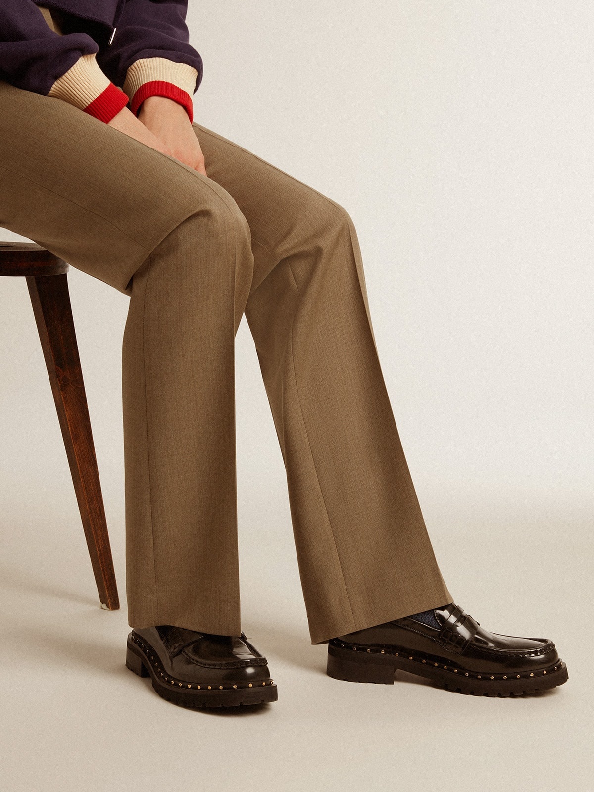 Chunky loafers in studded black leather - 3