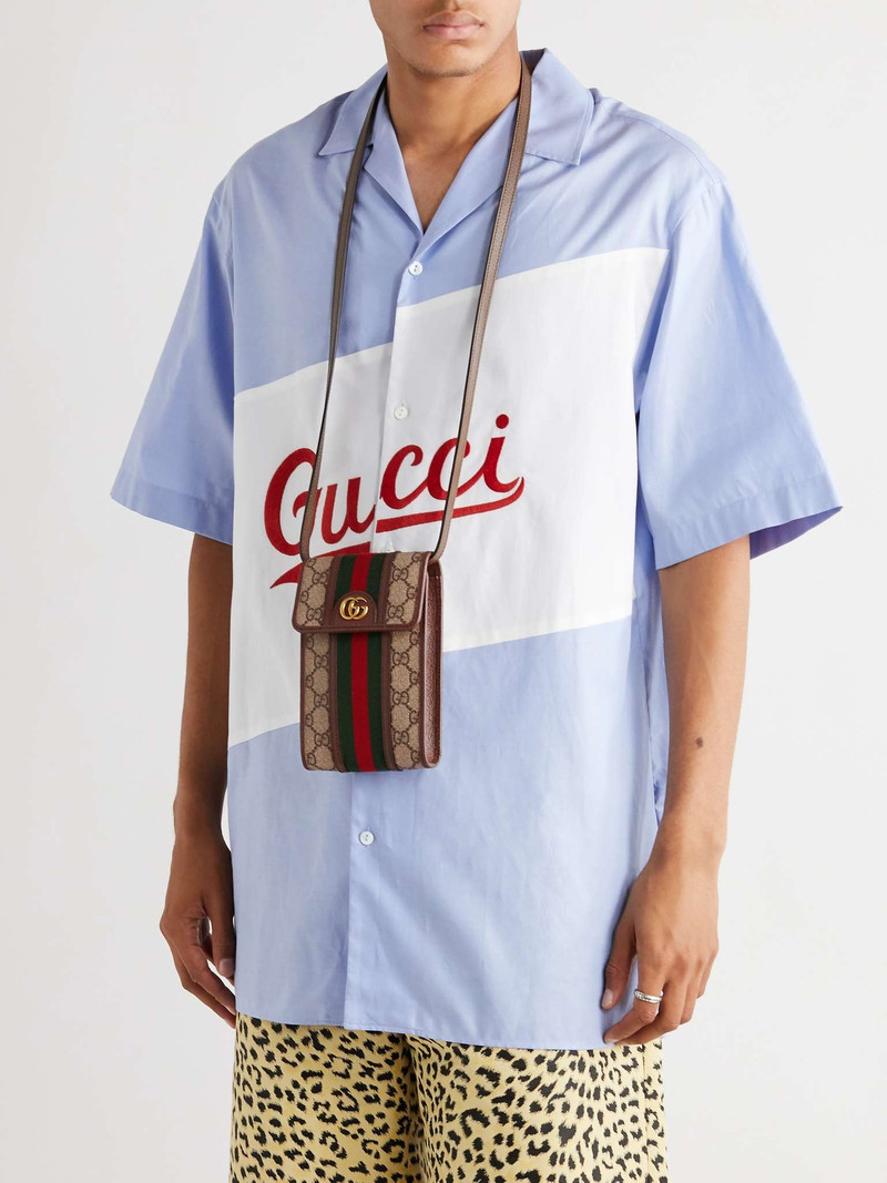 GUCCI Ophidia Grosgrain and Leather-Trimmed Monogrammed Coated-Canvas Messenger Bag outlook