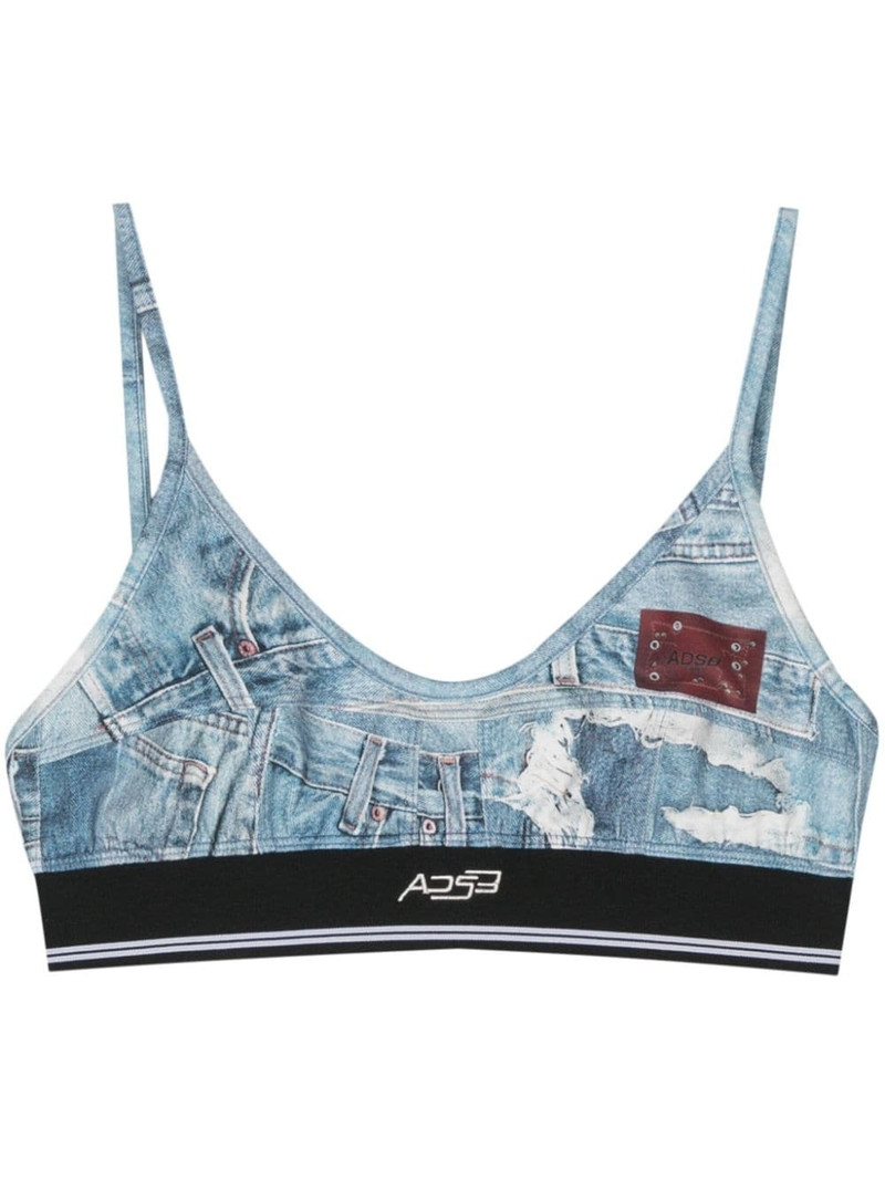 denim-print jersey bralette top - 1