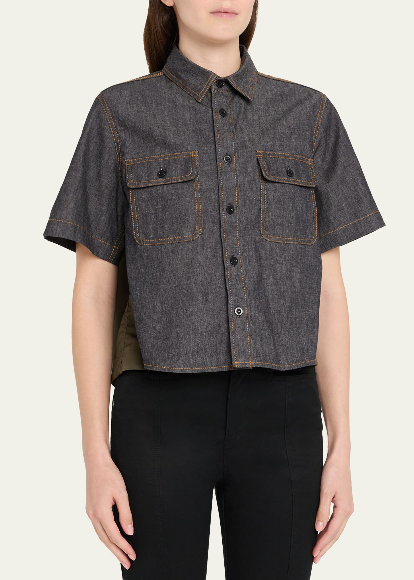 Denim Nylon Hybrid Short-Sleeve Shirt - 4