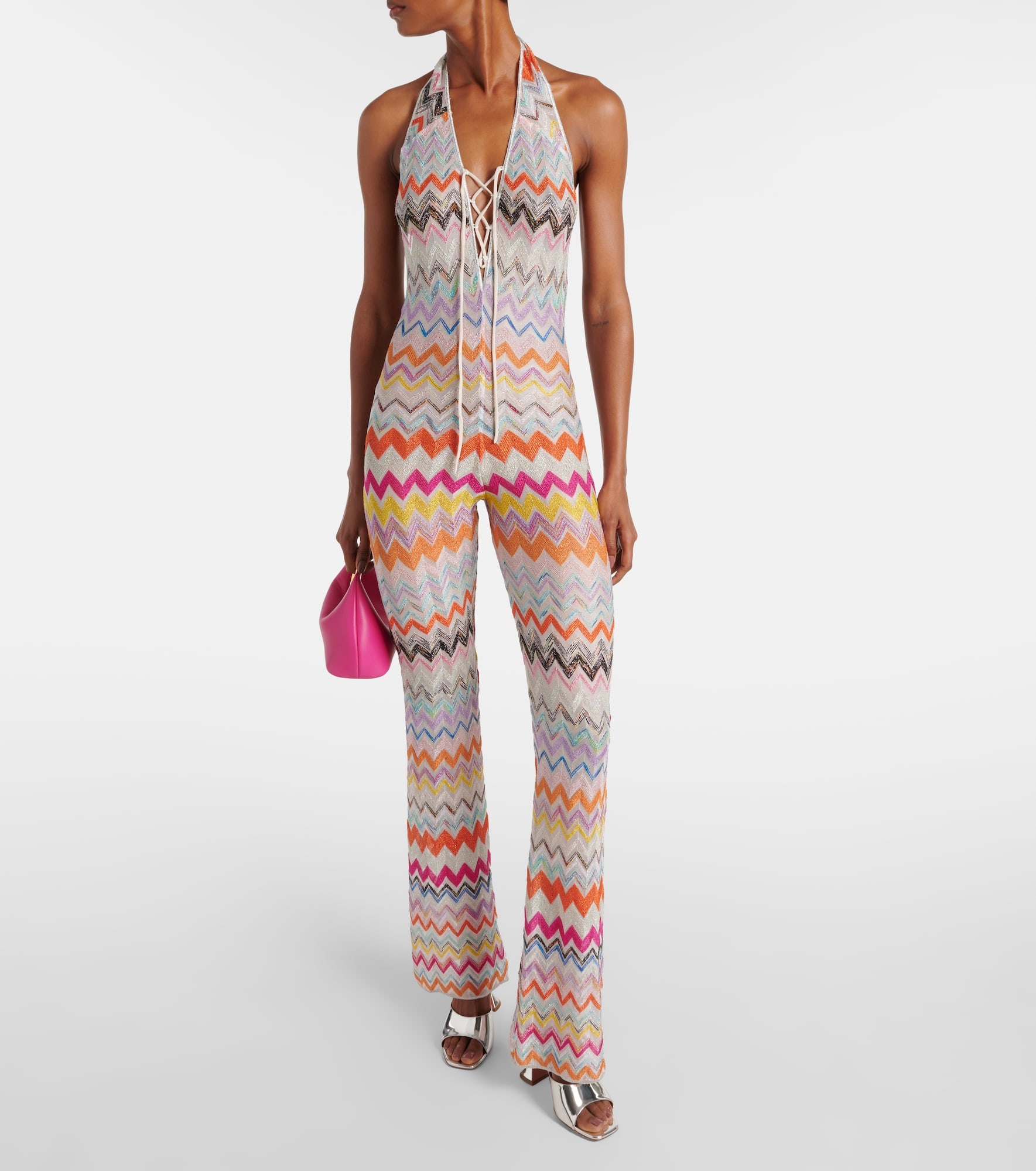 Zigzag halterneck lamé jumpsuit - 2