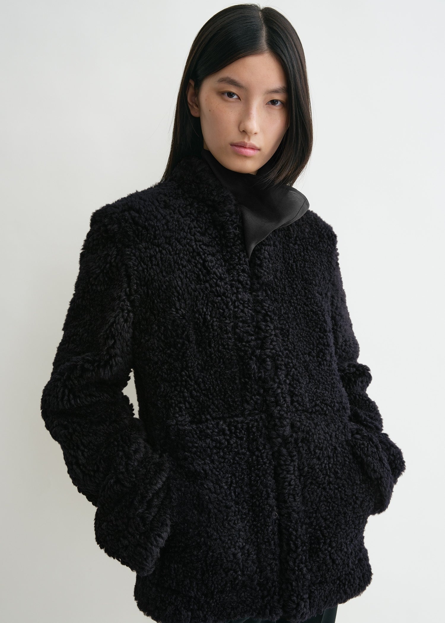 Cinched shearling jacket navy - 5