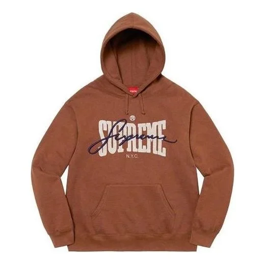 Supreme Embroidered Chenille Hooded Sweatshirt 'Brown White' SUP-SS22-188 - 1