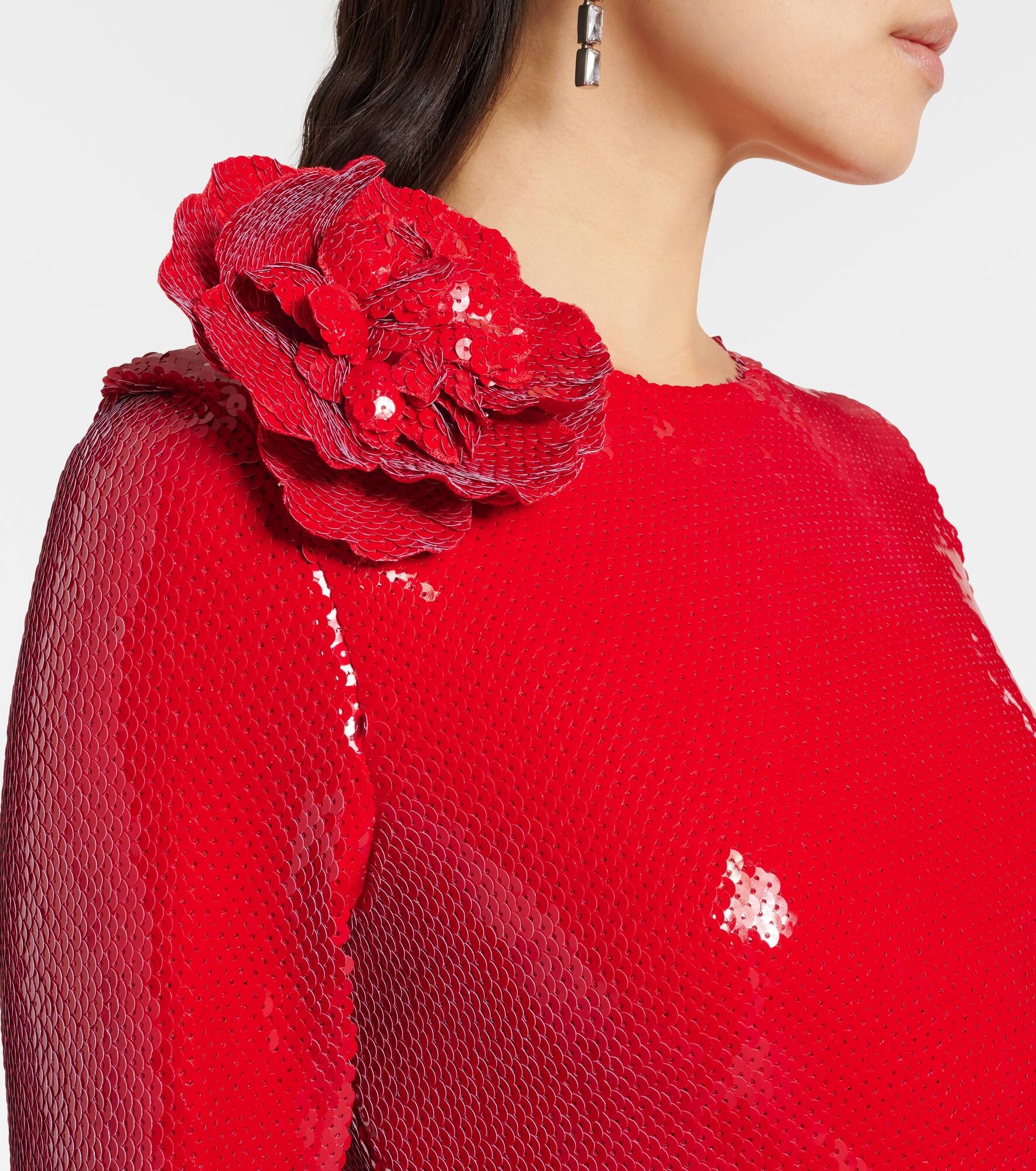 Floral-appliqué sequined gown - 4