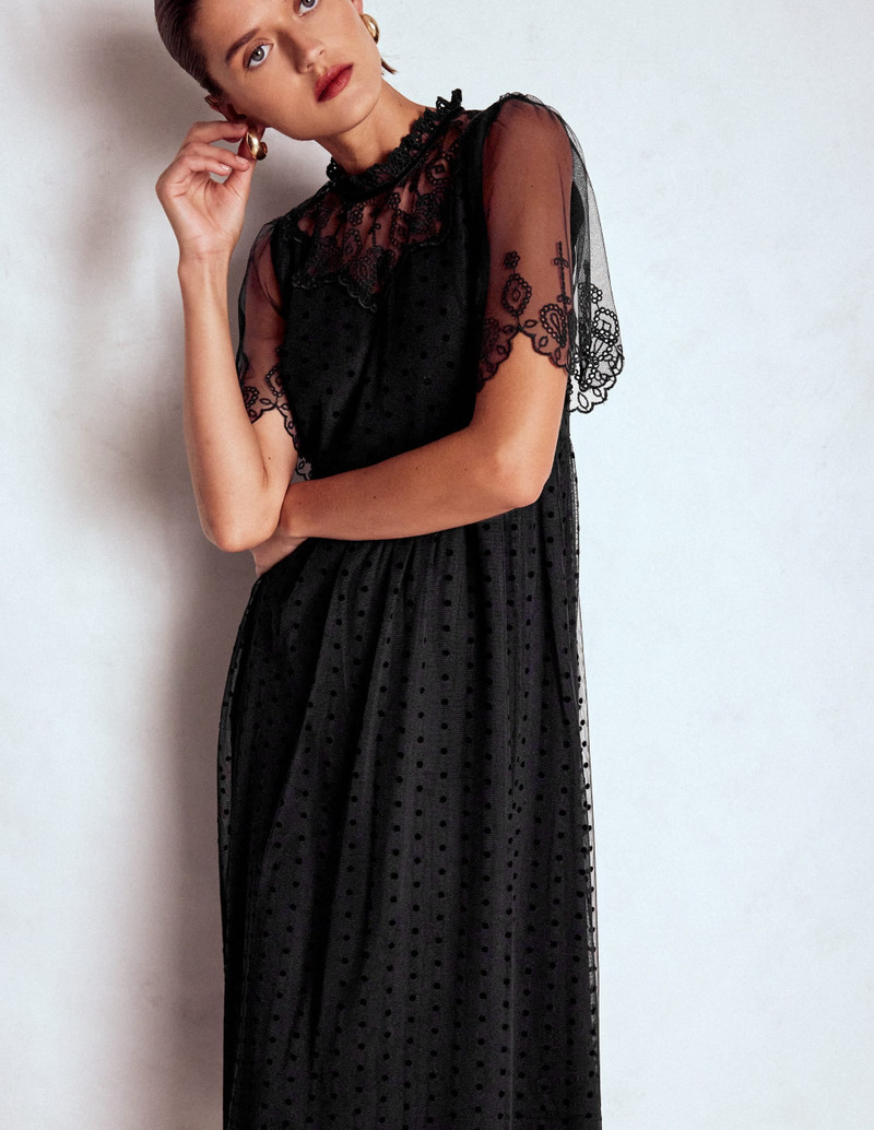 Embroidered Tulle Party Dress-Black 6
