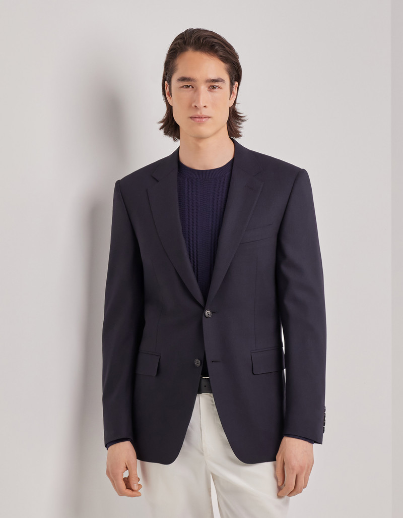 NAVY BLUE TRICOT-EFFECT COTTON JERSEY JACKET 143