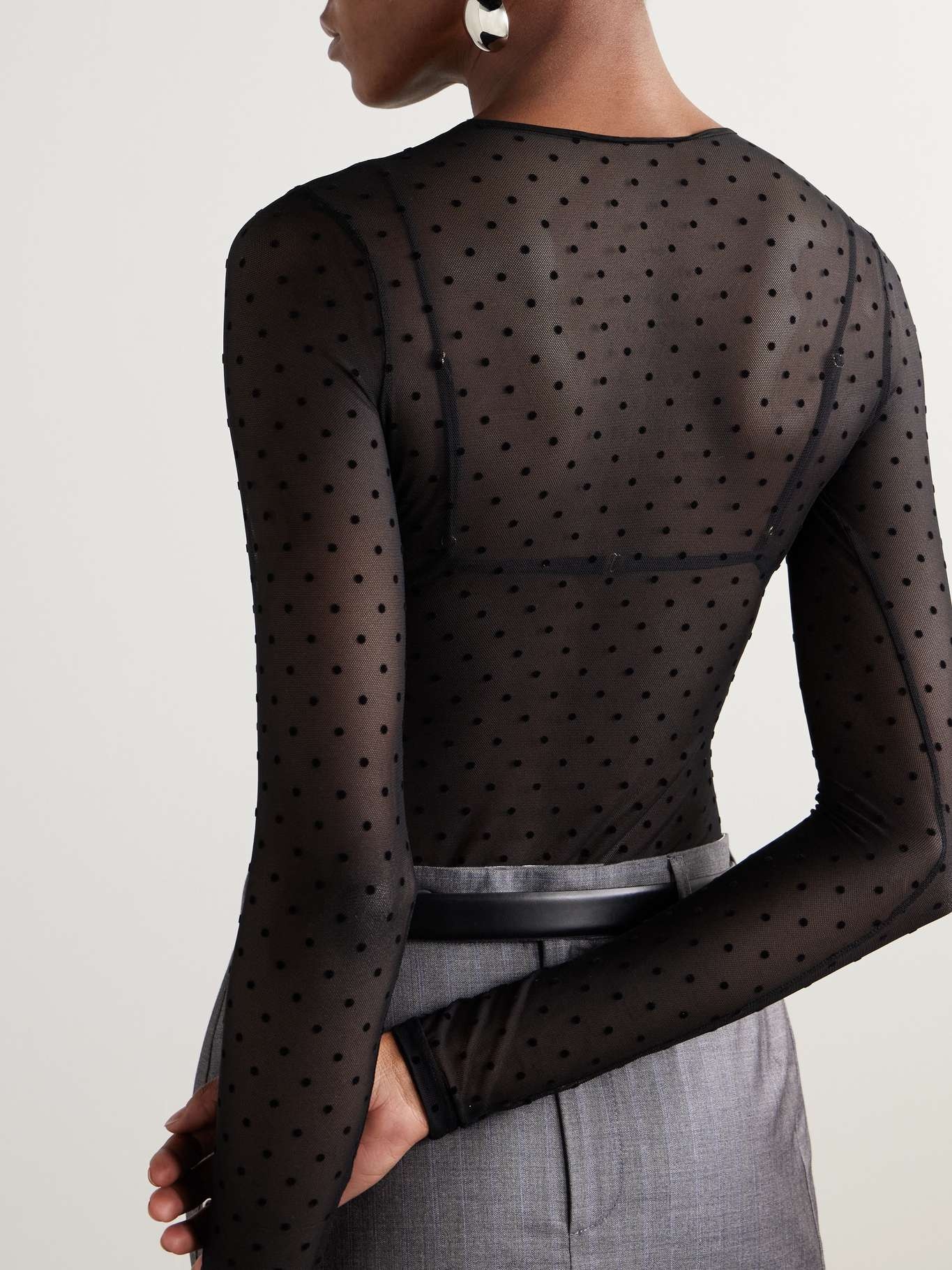 Flocked stretch-tulle bodysuit Black - 3