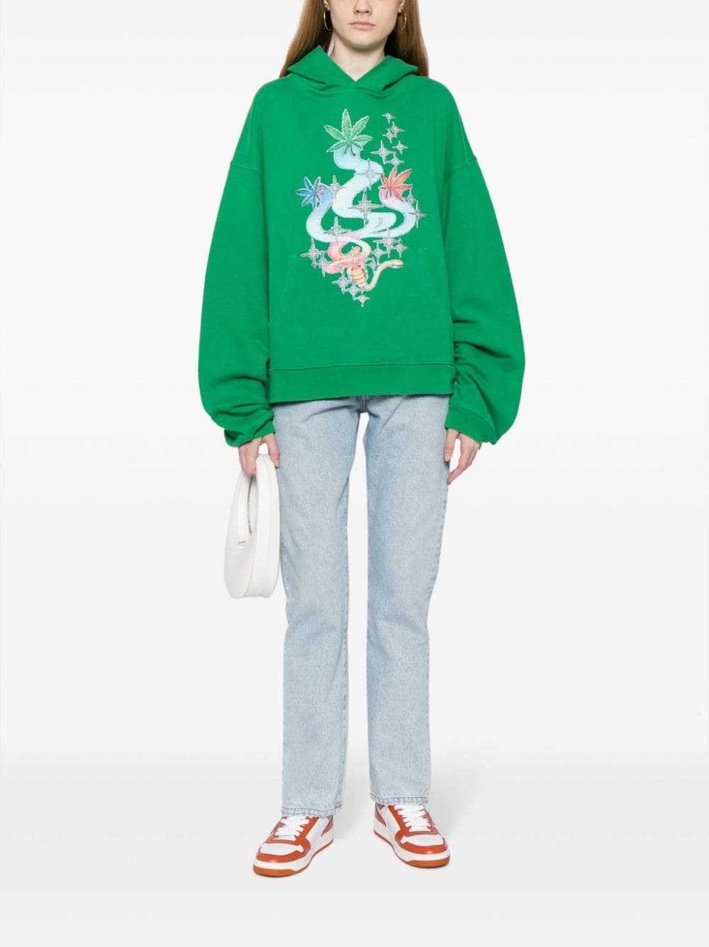 leaf-print cotton hoodie - 2