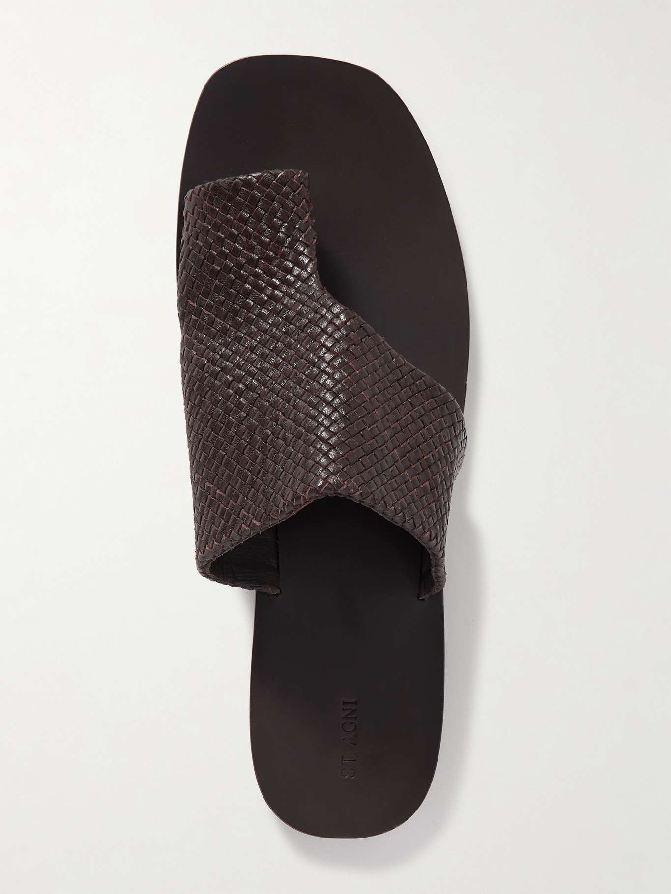 Asymmetric woven leather slides - 5