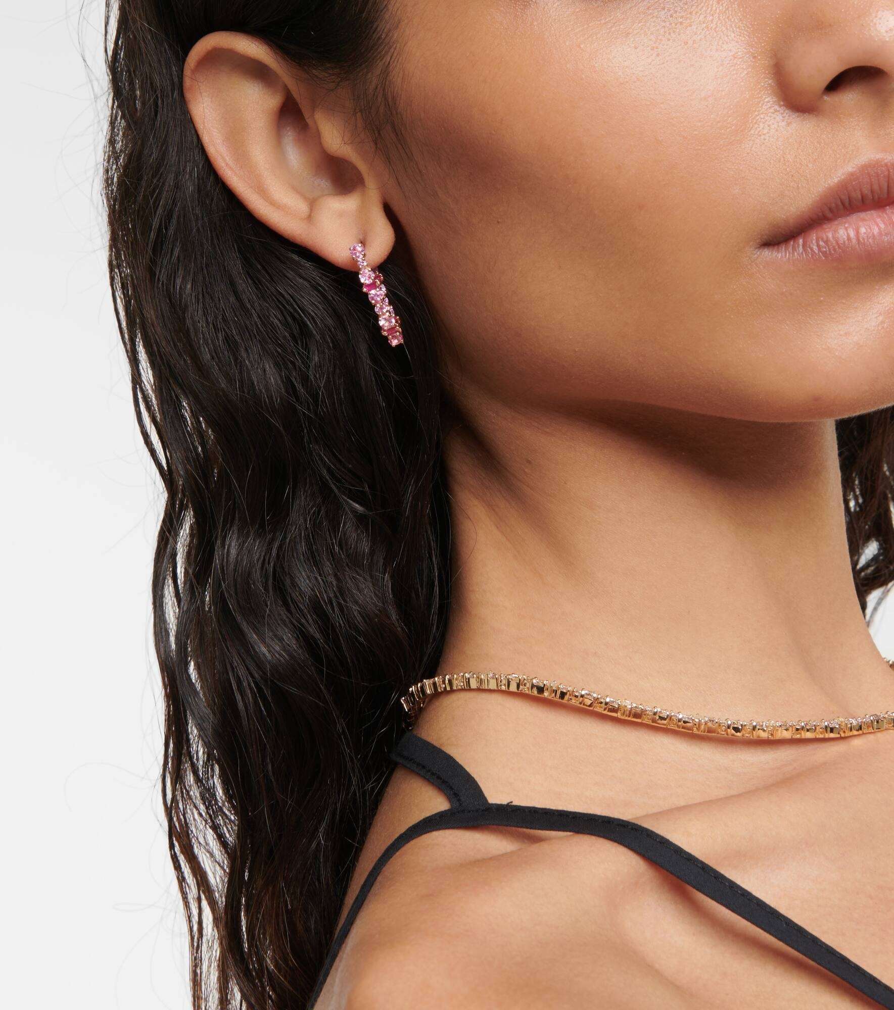 Rivulet 18kt gold hoop earrings with sapphires and rubies - 5