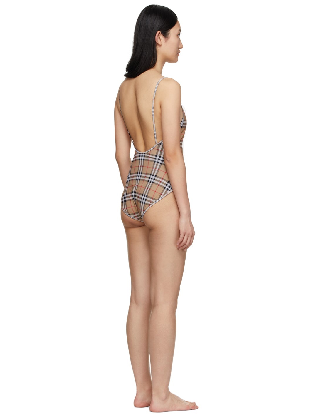 Burberry Beige Check Delia One-Piece Swimsuit | ssense